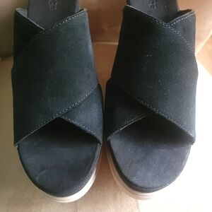 Ugg black suede, Brand New , never worn Size 12. 4 1/4" platform sandal.